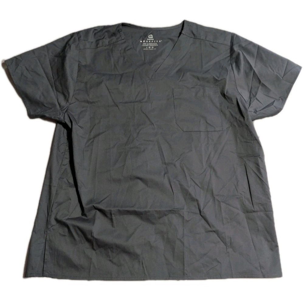 WonderWink WorkFlex Scrub Top Gray V Neck Pocket Medical‎ Unisex Large